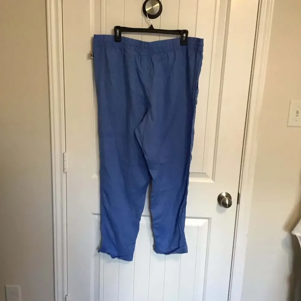 H&M Premium Selection XL Natural Linen Drawstring Pants Blue Summer Boho